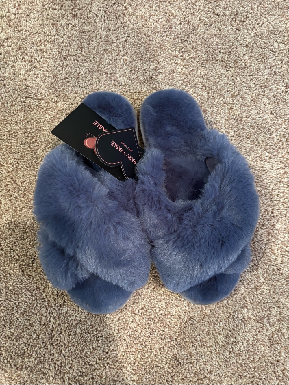 Plush Crisscross Slide Slippers in Blue by